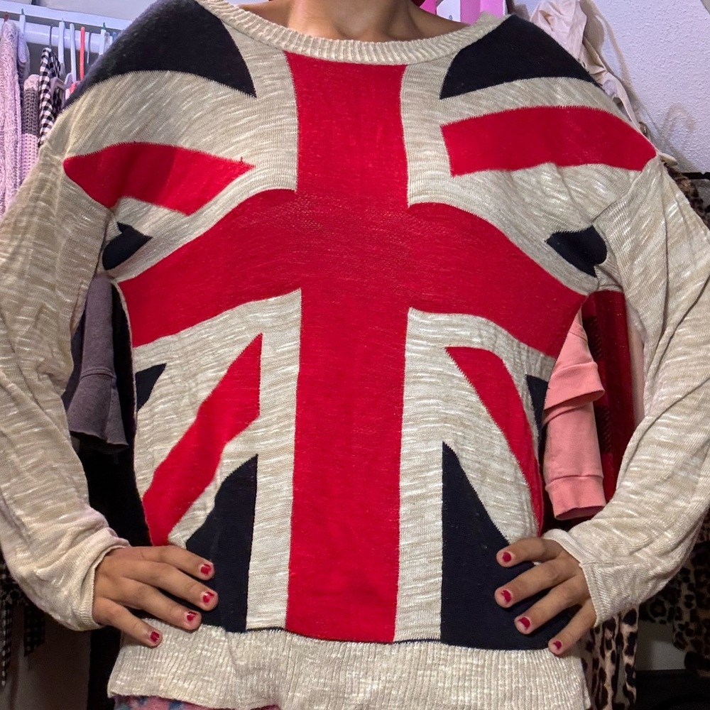 sz large say what union jack british flag sweater